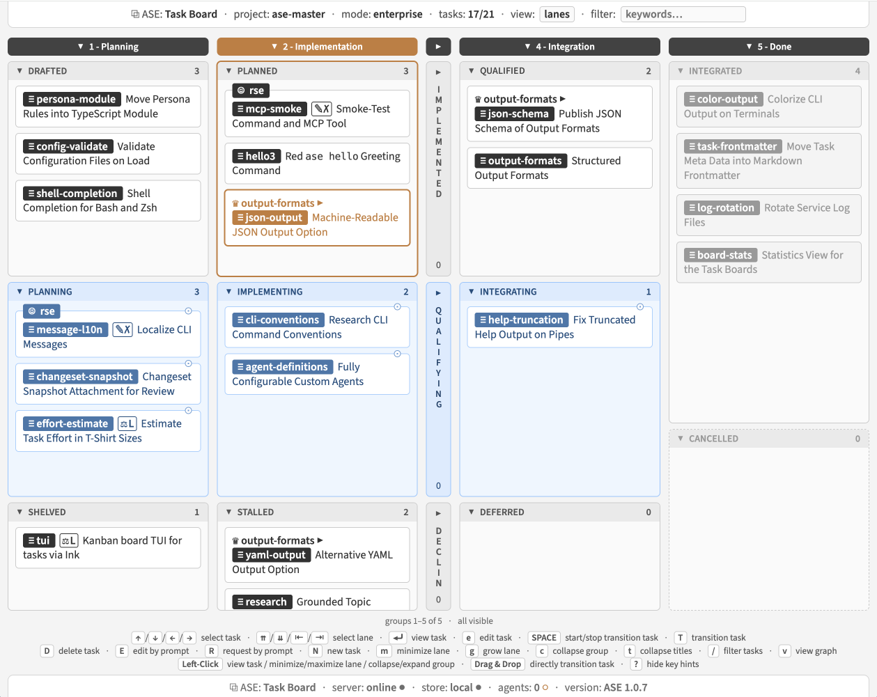 Web task board: lanes view